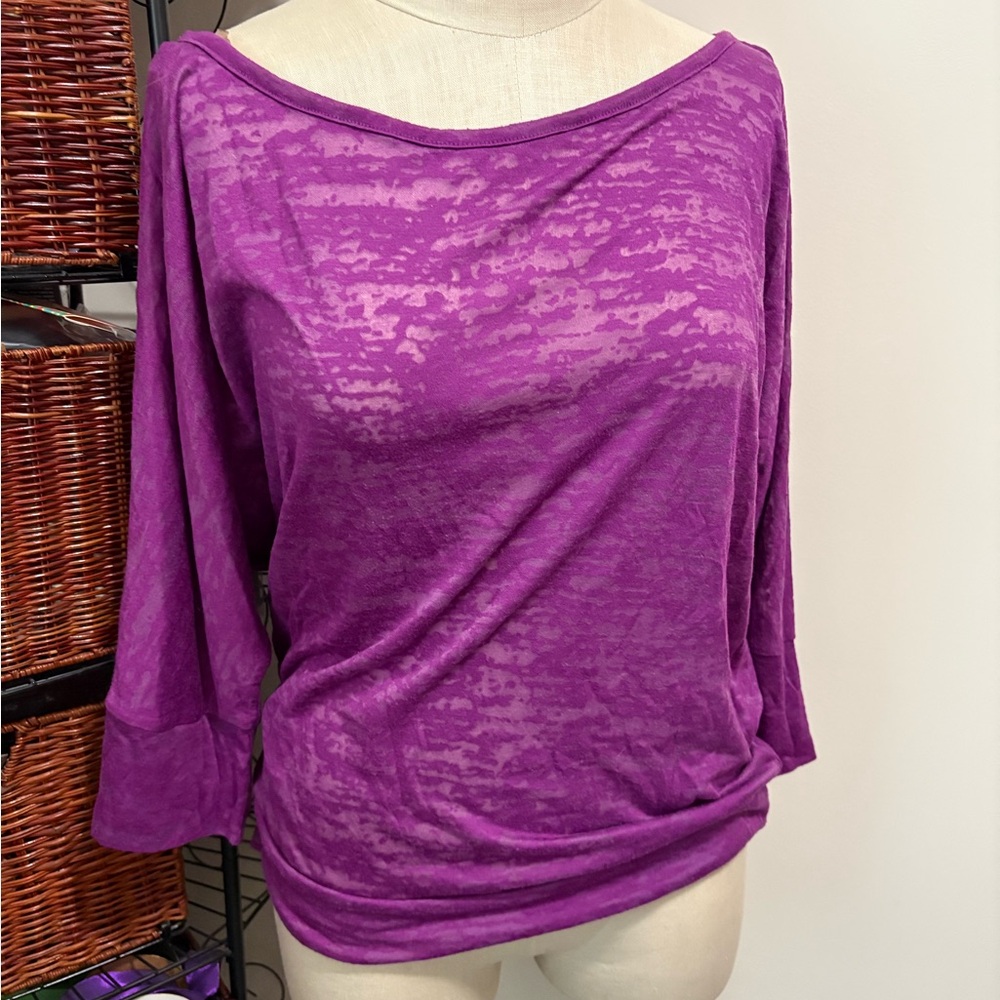 Marika Purple 3/4 Sleeve burnout top active
